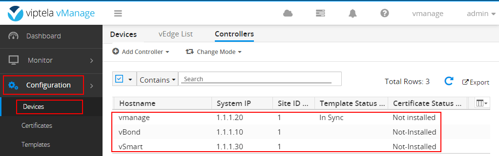 Adding the controllers via vManage GUI