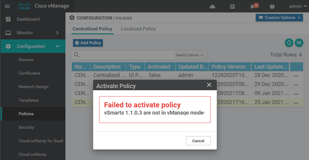 Failed to Active Policy