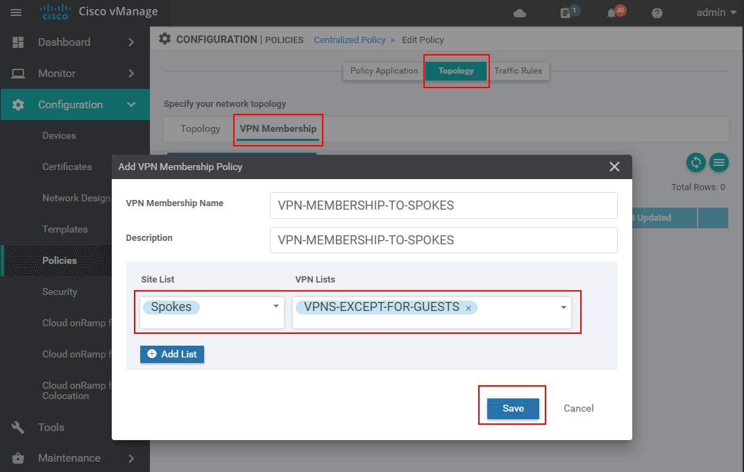 Add a new VPN Membership Policy