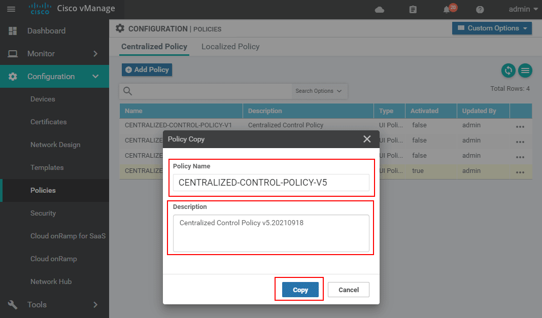Set up a new name for the control policy