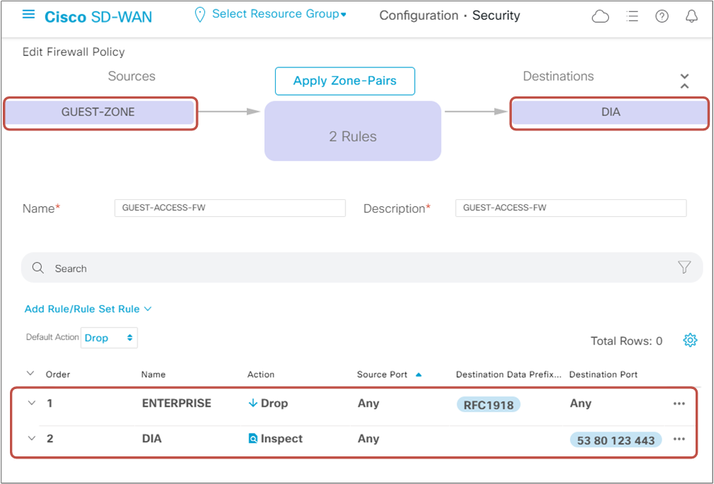 Guest Access Firewall Policy Config