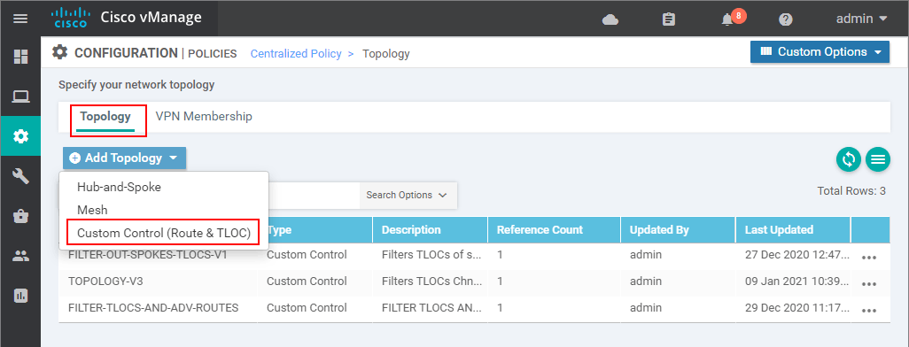 Creating an inbound Centralized Control Policy - step 2