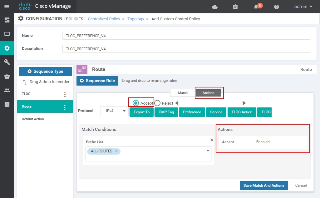 Creating an inbound Centralized Control Policy - step 8
